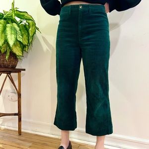 Madewell Crop Wide Leg Emerald Green Corduroy Pants